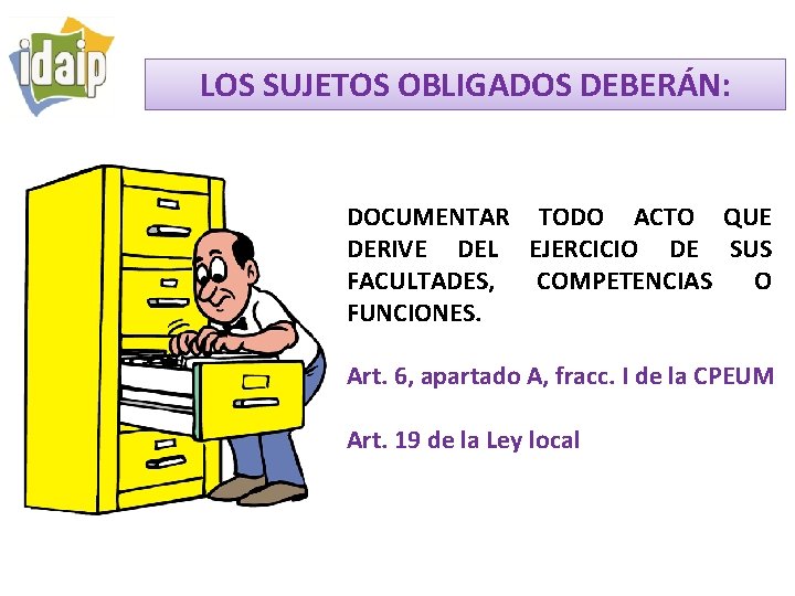 LOS SUJETOS OBLIGADOS DEBERÁN: DOCUMENTAR TODO ACTO QUE DERIVE DEL EJERCICIO DE SUS FACULTADES,