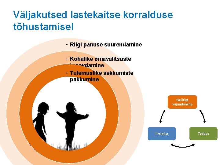 Väljakutsed lastekaitse korralduse tõhustamisel • Riigi panuse suurendamine • Kohalike omavalitsuste tugevdamine • Tulemuslike