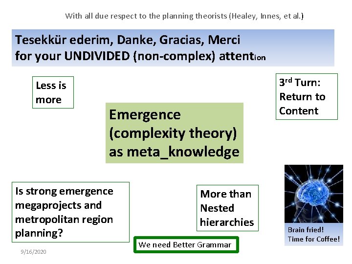 With all due respect to the planning theorists (Healey, Innes, et al. ) Tesekkür