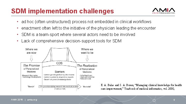 SDM implementation challenges • ad hoc (often unstructured) process not embedded in clinical workflows