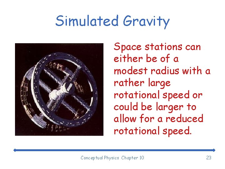 Simulated Gravity Space stations can either be of a modest radius with a rather
