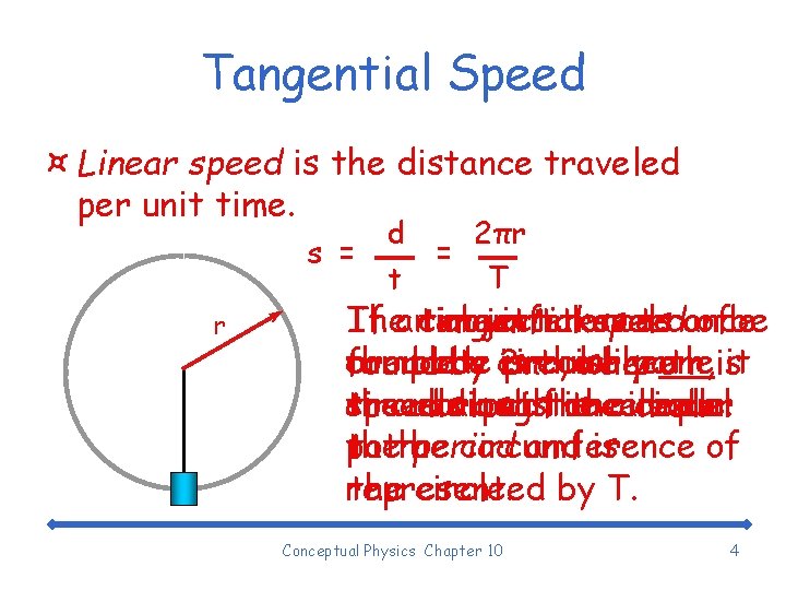 Tangential Speed ¤ Linear speed is the distance traveled per unit time. s =