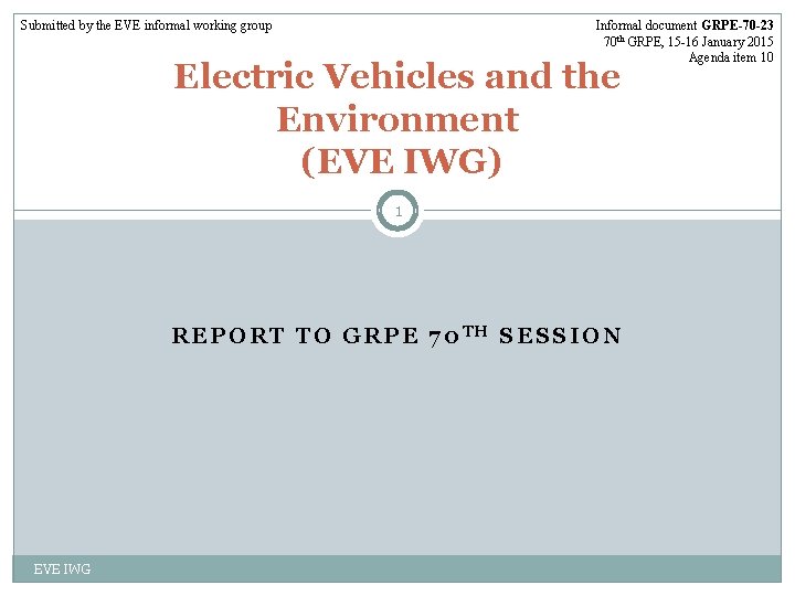 Submitted by the EVE informal working group Informal document GRPE-70 -23 70 th GRPE,