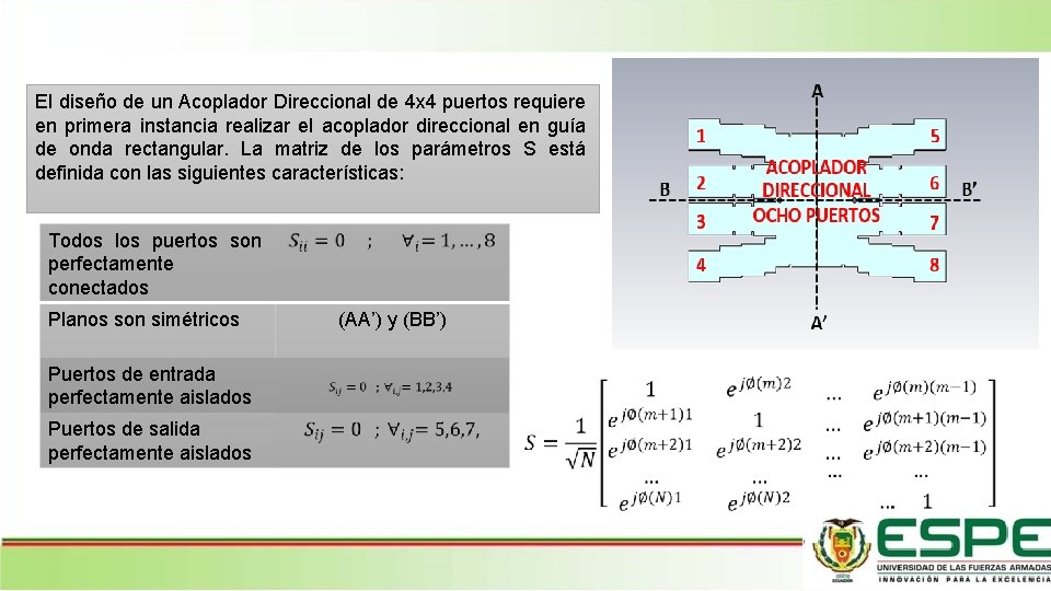 El diseño de un Acoplador Direccional de 4 x 4 puertos requiere en primera