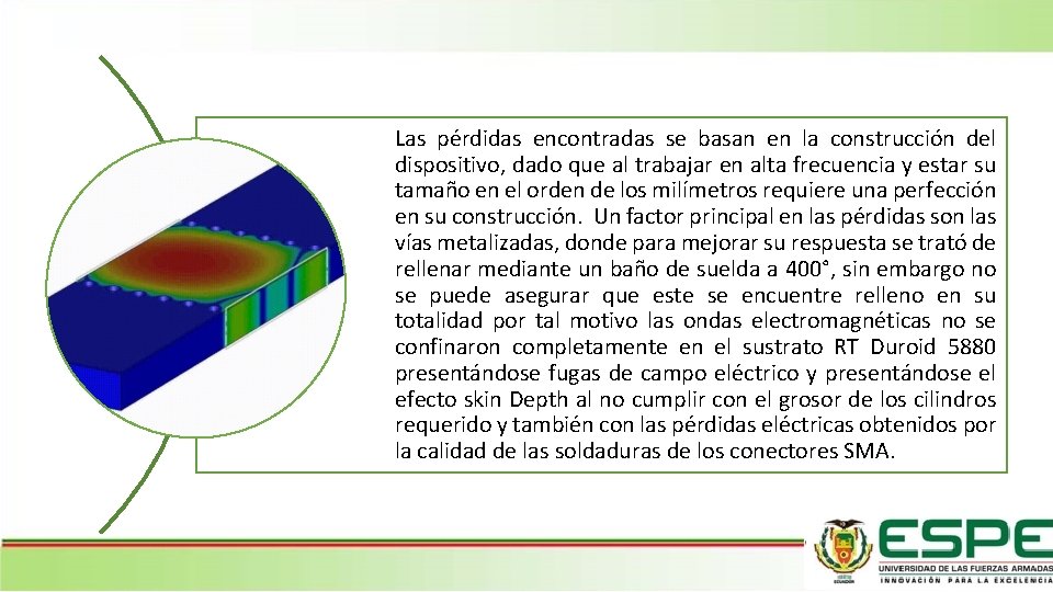Las pérdidas encontradas se basan en la construcción del dispositivo, dado que al trabajar