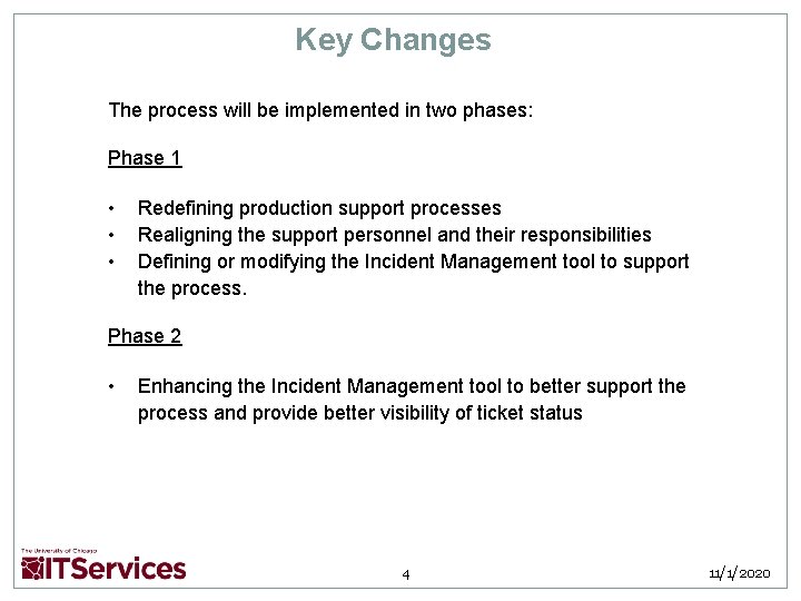 Key Changes The process will be implemented in two phases: Phase 1 • •