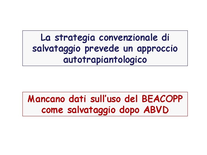 La strategia convenzionale di salvataggio prevede un approccio autotrapiantologico Mancano dati sull’uso del BEACOPP