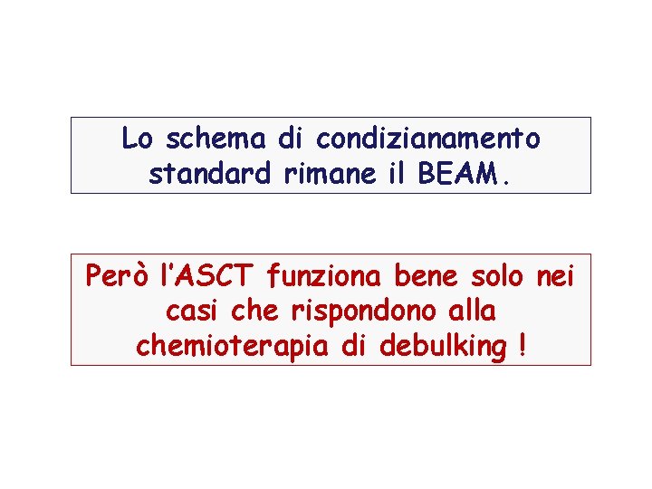 Lo schema di condizianamento standard rimane il BEAM. Però l’ASCT funziona bene solo nei