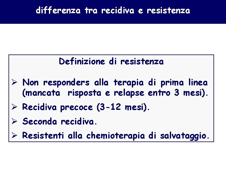 differenza tra recidiva e resistenza Definizione di resistenza Ø Non responders alla terapia di