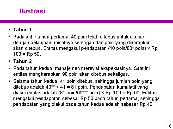 Ilustrasi • Tahun 1 • Pada akhir tahun pertama, 40 poin telah ditebus untuk Ilustrasi • Tahun 1 • Pada akhir tahun pertama, 40 poin telah ditebus untuk
