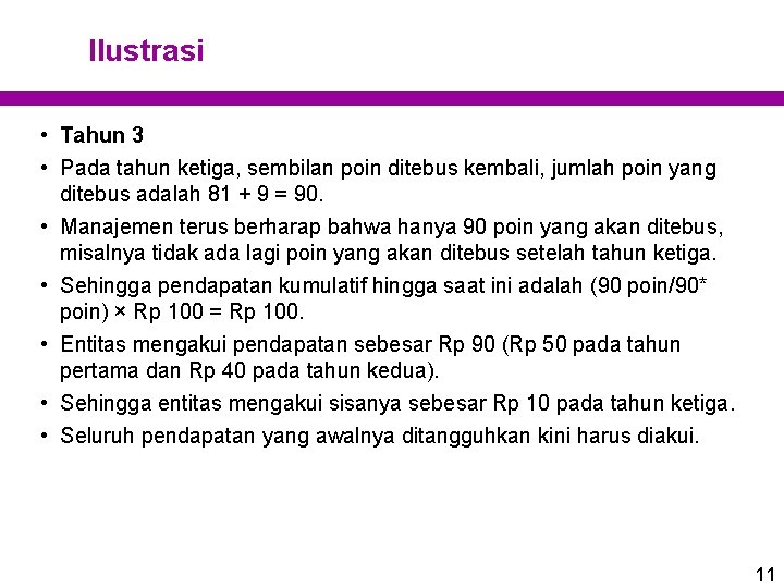 Ilustrasi • Tahun 3 • Pada tahun ketiga, sembilan poin ditebus kembali, jumlah poin Ilustrasi • Tahun 3 • Pada tahun ketiga, sembilan poin ditebus kembali, jumlah poin