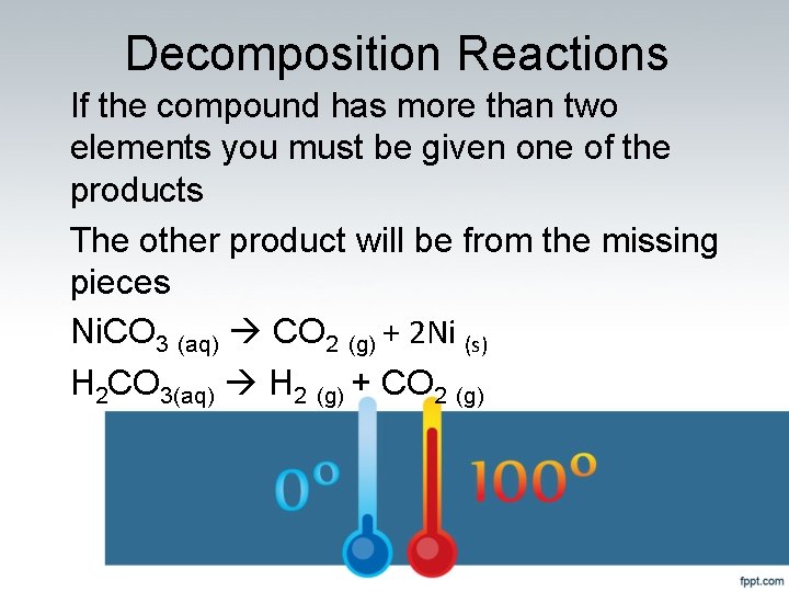 Decomposition Reactions If the compound has more than two elements you must be given