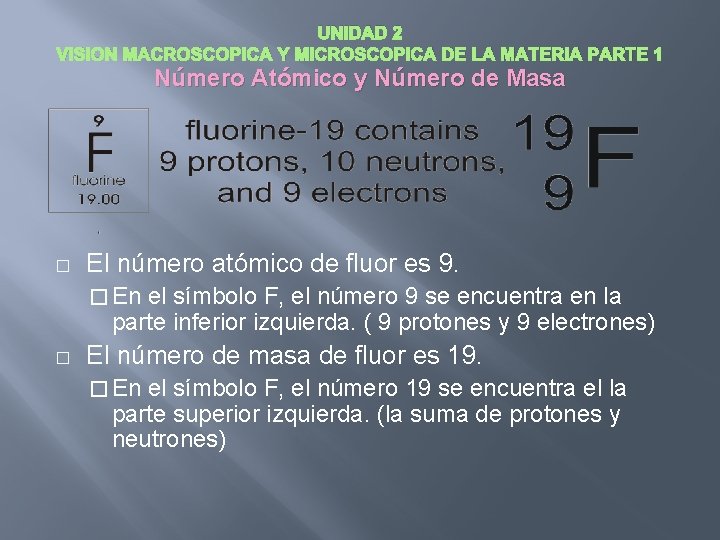 UNIDAD 2 VISION MACROSCOPICA Y MICROSCOPICA DE LA MATERIA PARTE 1 Número Atómico y