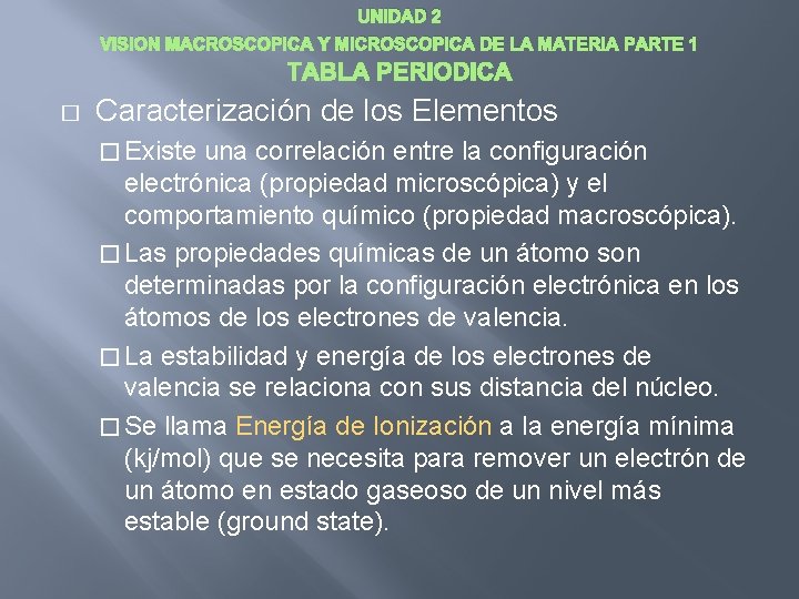 UNIDAD 2 VISION MACROSCOPICA Y MICROSCOPICA DE LA MATERIA PARTE 1 � Caracterización de