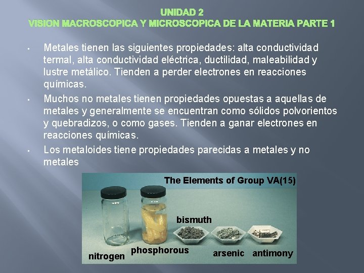 UNIDAD 2 VISION MACROSCOPICA Y MICROSCOPICA DE LA MATERIA PARTE 1 • • •