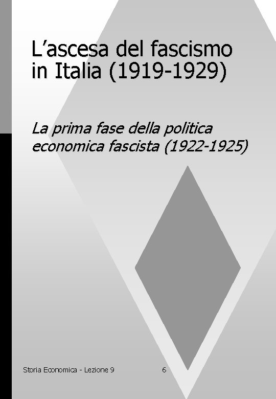 L’ascesa del fascismo in Italia (1919 -1929) La prima fase della politica economica fascista