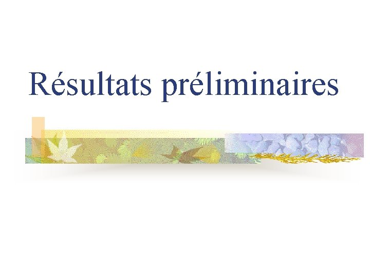 Résultats préliminaires 