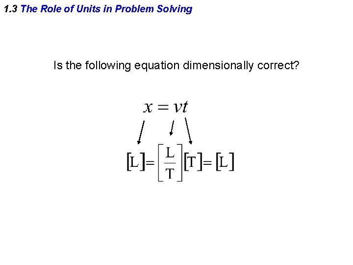 1. 3 The Role of Units in Problem Solving Is the following equation dimensionally