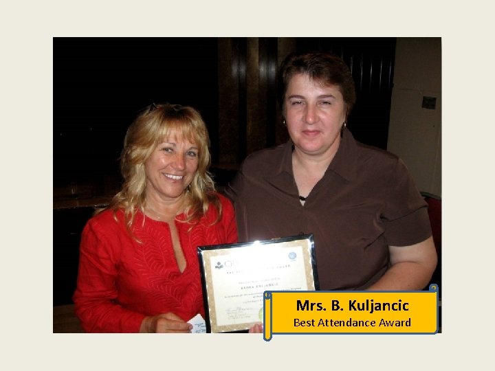 Mrs. B. Kuljancic Best Attendance Award 