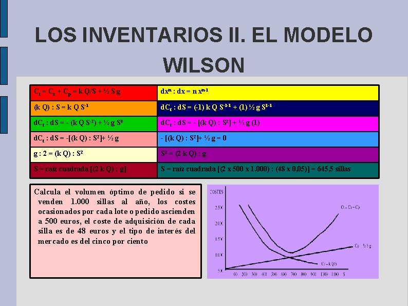 LOS INVENTARIOS II. EL MODELO WILSON Ct = Cr + Cp = k Q/S