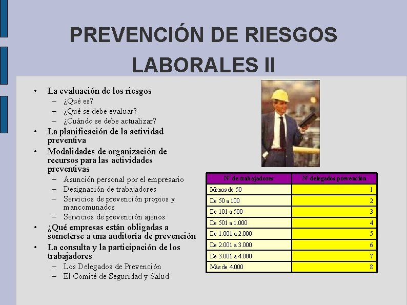 PREVENCIÓN DE RIESGOS LABORALES II • La evaluación de los riesgos – ¿Qué es?