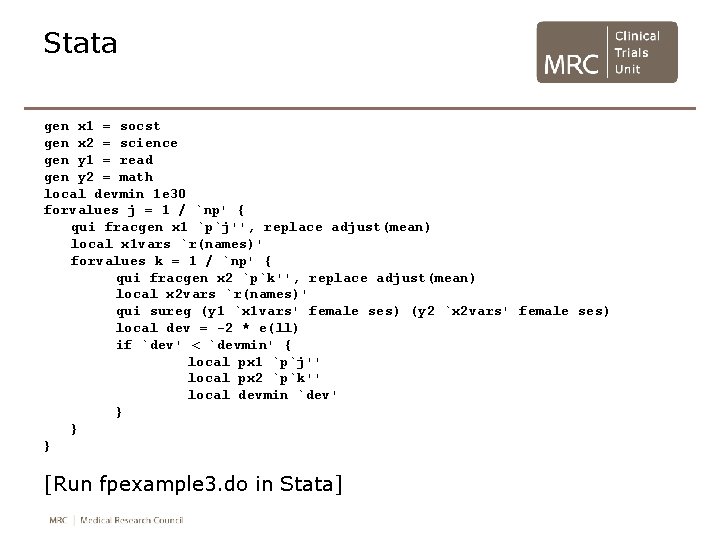 Stata gen x 1 = socst gen x 2 = science gen y 1 Stata gen x 1 = socst gen x 2 = science gen y 1