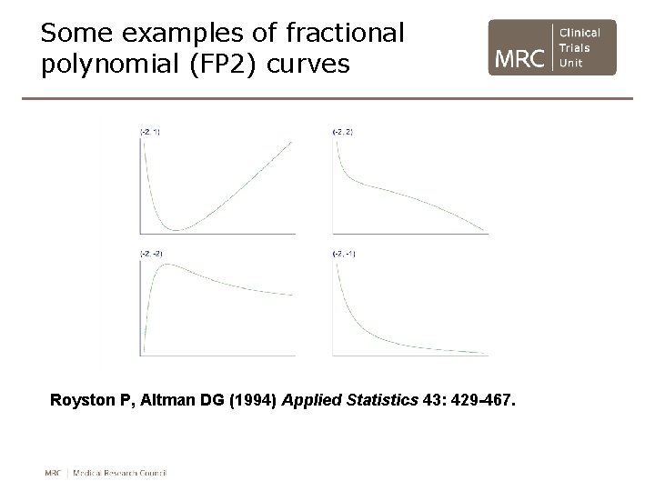 Some examples of fractional polynomial (FP 2) curves Royston P, Altman DG (1994) Applied Some examples of fractional polynomial (FP 2) curves Royston P, Altman DG (1994) Applied