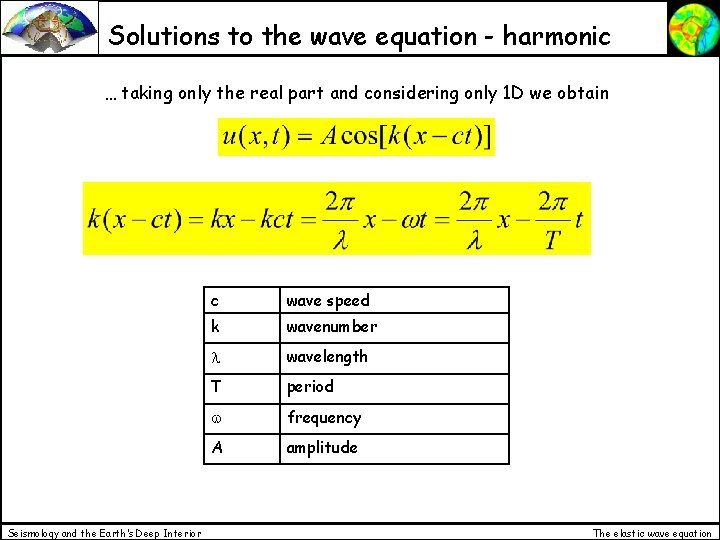 Solutions to the wave equation - harmonic … taking only the real part and