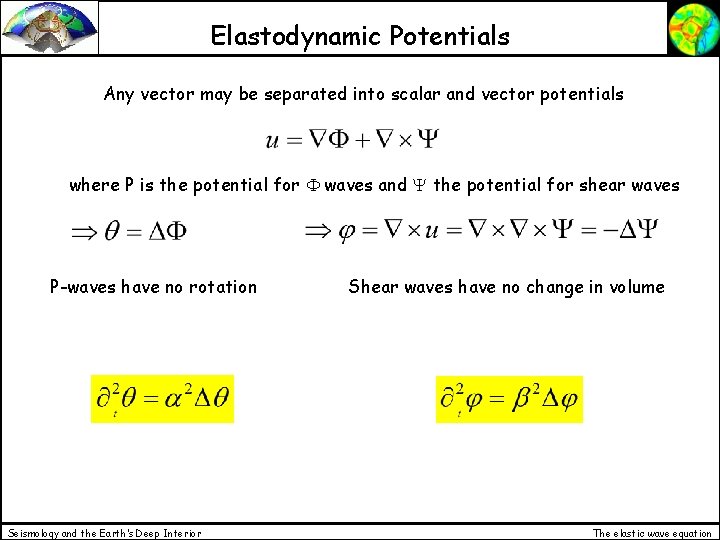 Elastodynamic Potentials Any vector may be separated into scalar and vector potentials where P