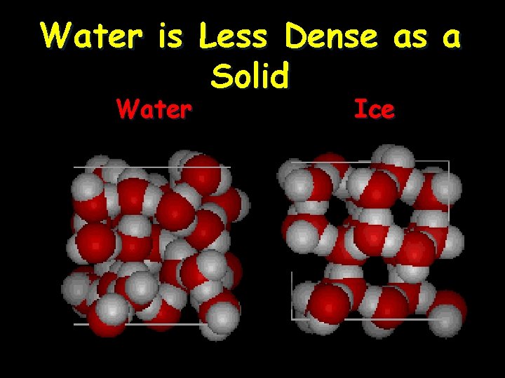 Water is Less Dense as a Solid Water Ice 