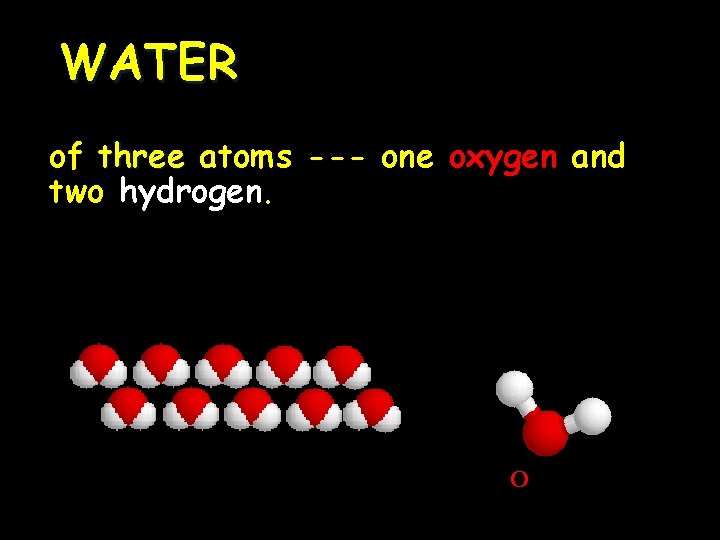 WATER A water molecule (H 2 O), is made up of three atoms ---