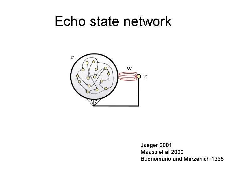 Echo state network Jaeger 2001 Maass et al 2002 Buonomano and Merzenich 1995 
