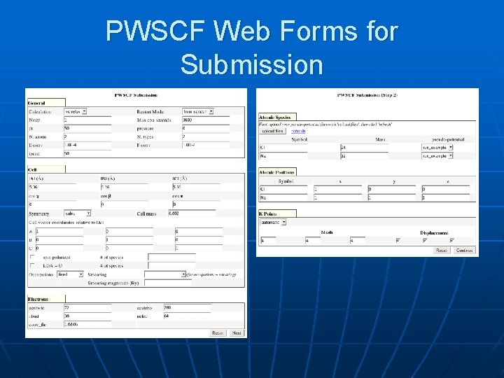 PWSCF Web Forms for Submission 
