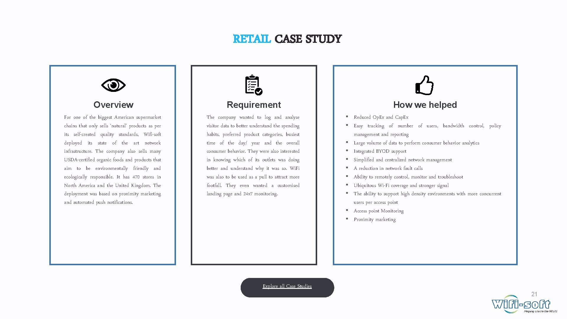 RETAIL CASE STUDY Overview Requirement How we helped For one of the biggest American RETAIL CASE STUDY Overview Requirement How we helped For one of the biggest American