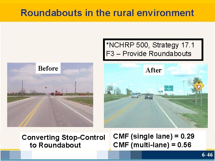 Roundabouts in the rural environment *NCHRP 500, Strategy 17. 1 F 3 – Provide