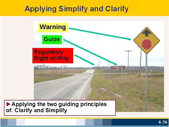 Applying Simplify and Clarify Warning Guide Regulatory Right-of-Way ►Applying the two guiding principles of: