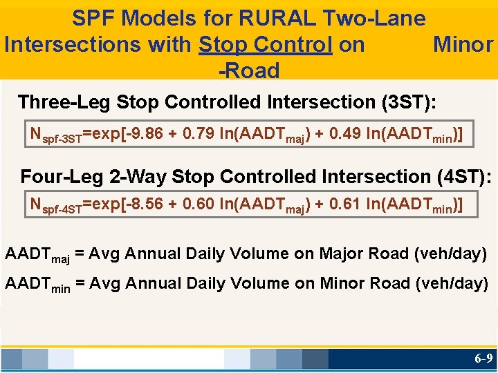 SPF Models for RURAL Two-Lane Intersections with Stop Control on Minor -Road Three-Leg Stop