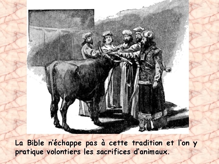 La Bible n’échappe pas à cette tradition et l’on y pratique volontiers les sacrifices