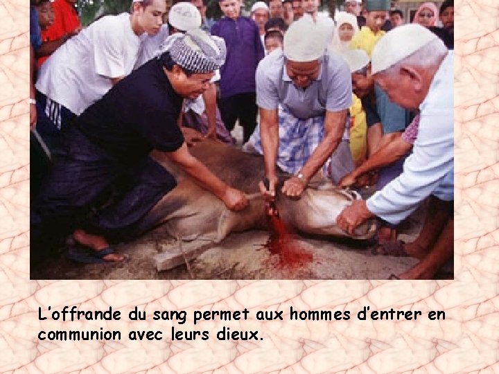 L’offrande du sang permet aux hommes d’entrer en communion avec leurs dieux. 