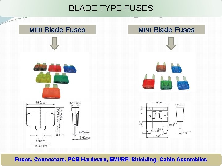 BLADE TYPE FUSES MIDI Blade Fuses MINI Blade Fuses, Connectors, PCB Hardware, EMI/RFI Shielding,
