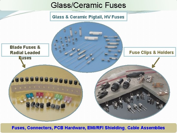 Glass/Ceramic Fuses Glass & Ceramic Pigtail, HV Fuses Blade Fuses & Radial Leaded Fuses