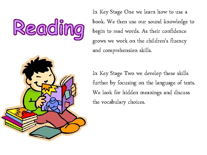 In Key Stage One we learn how to use a book. We then use