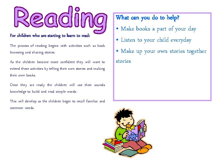 For children who are starting to learn to read: The process of reading begins