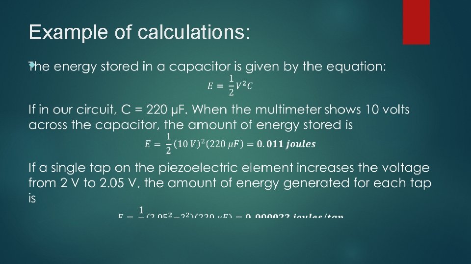 Example of calculations: 