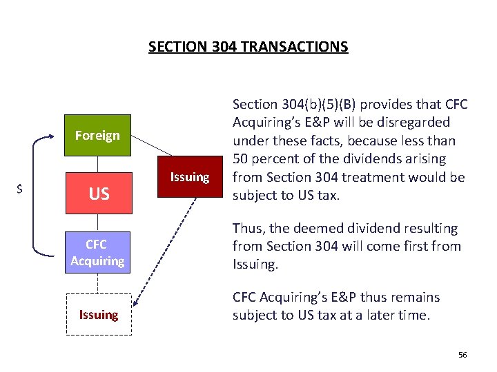 SECTION 304 TRANSACTIONS Foreign $ US CFC Acquiring Issuing Section 304(b)(5)(B) provides that CFC SECTION 304 TRANSACTIONS Foreign $ US CFC Acquiring Issuing Section 304(b)(5)(B) provides that CFC
