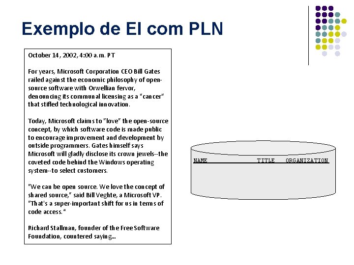 Exemplo de EI com PLN October 14, 2002, 4: 00 a. m. PT For