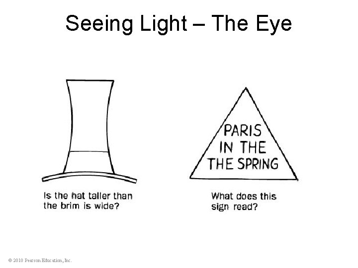 Seeing Light – The Eye © 2010 Pearson Education, Inc. 