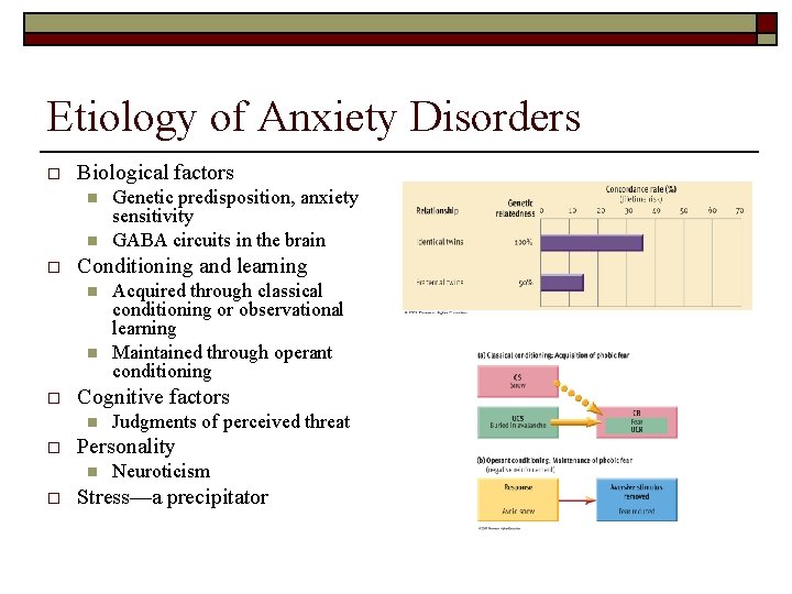 Etiology of Anxiety Disorders o Biological factors n n o Conditioning and learning n