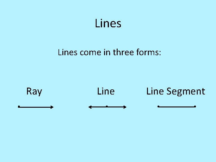 Lines come in three forms: Ray • Line Segment • • 