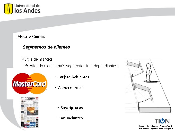 Modelo Canvas Segmentos de clientes Multi-side markets: Atiende a dos o más segmentos interdependientes